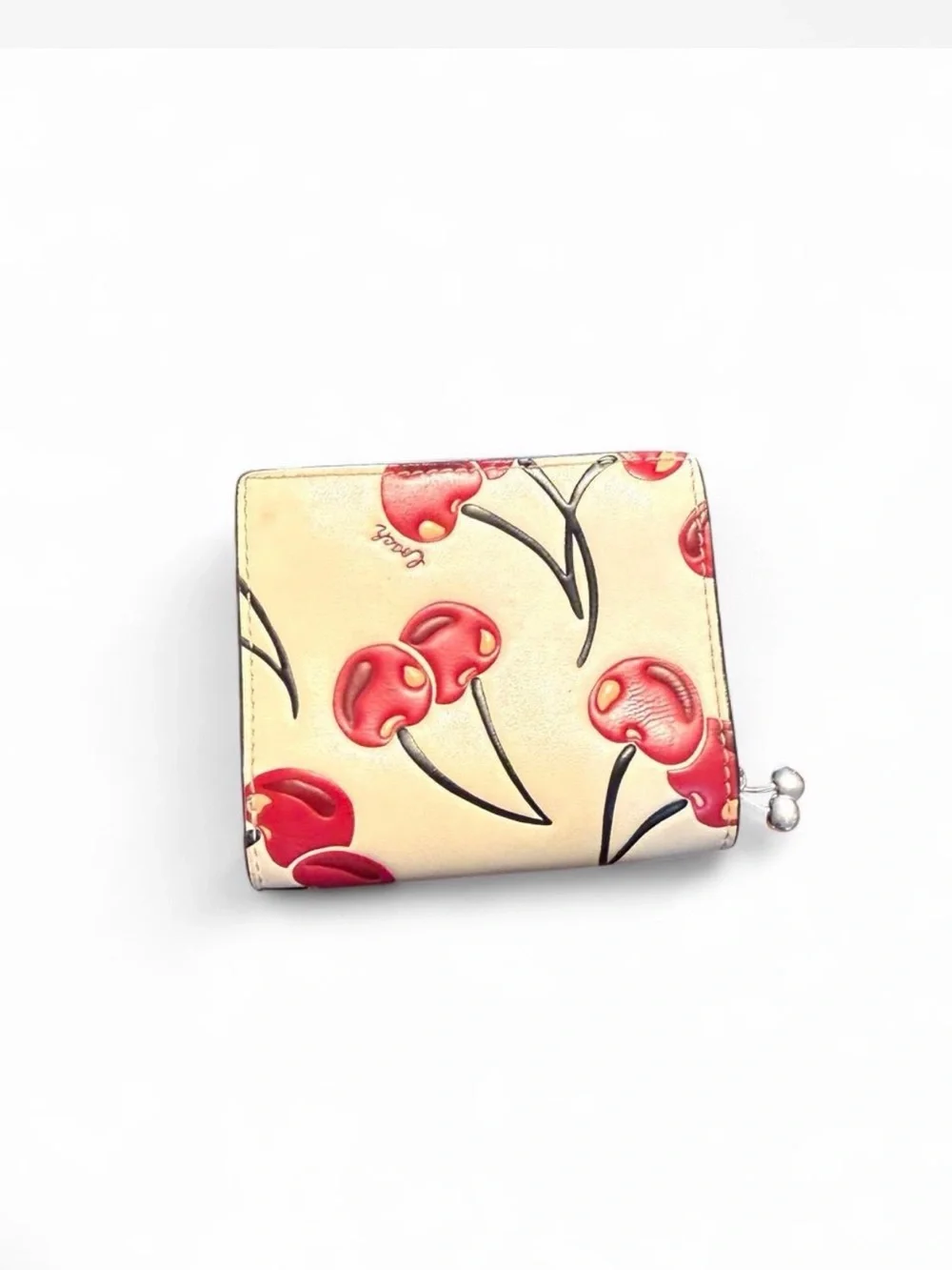Coach Cherries Snap Wallet  With Zip Pouch- Cream & Red